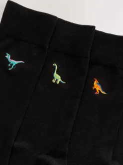 Felgekleurd met dinoprint - [#8]} paar sokken met leuk borduursel
