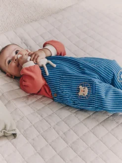 Felgekleurde streep met figuurtjes - Babyset van denim bretelbroeken en bodysuit (0 mnd - 2 jr)
