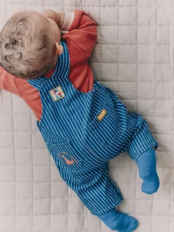 Felgekleurde streep met figuurtjes - Babyset van denim bretelbroeken en bodysuit (0 mnd - 2 jr)
