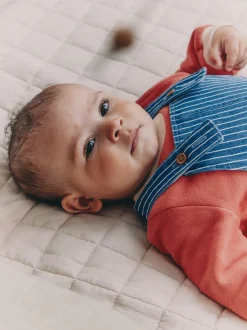 Felgekleurde streep met figuurtjes - Babyset van denim bretelbroeken en bodysuit (0 mnd - 2 jr)