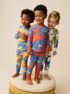 Felkleurig met dinosaurusprint - Verpakking van 3 knusse pyjama's (9 mnd-10 jr)