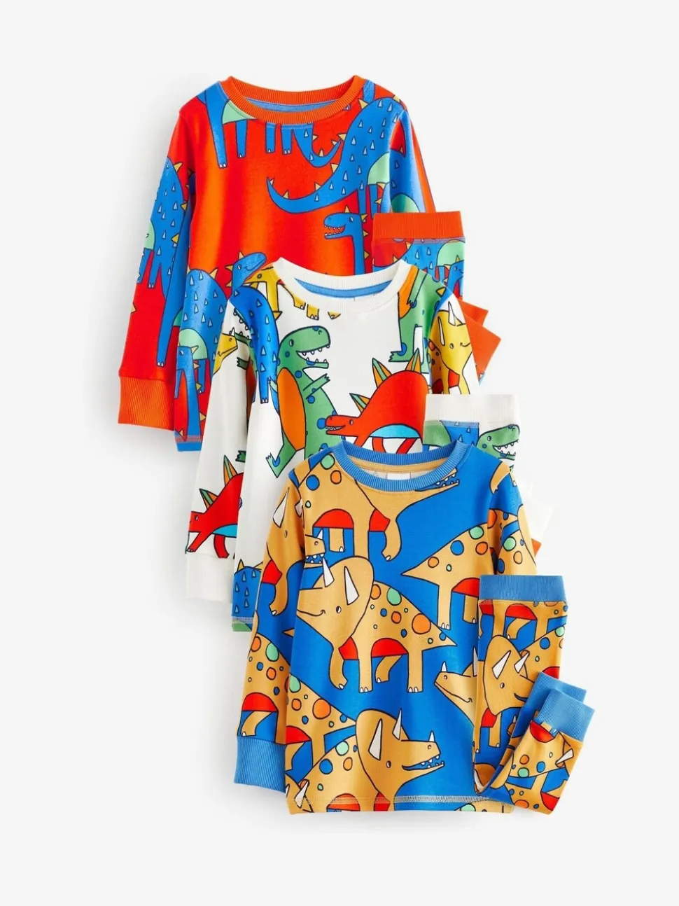 Felkleurig met dinosaurusprint - Verpakking van 3 knusse pyjama's (9 mnd-10 jr)