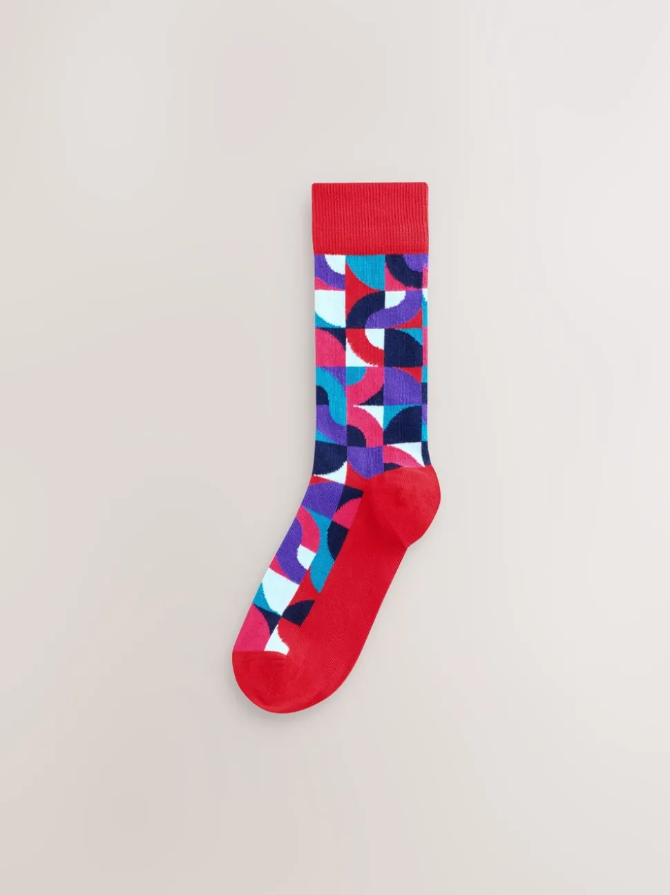 Felrood/Groen geometrisch - Set van 8 sokken met patroon