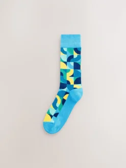 Felrood/Groen geometrisch - Set van 8 sokken met patroon