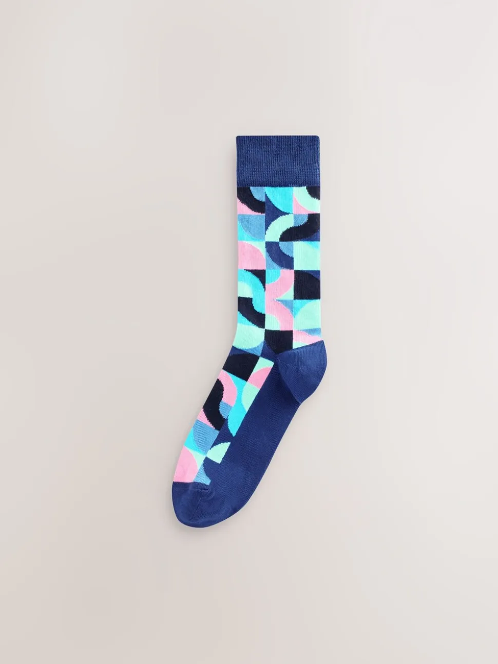 Felrood/Groen geometrisch - Set van 8 sokken met patroon