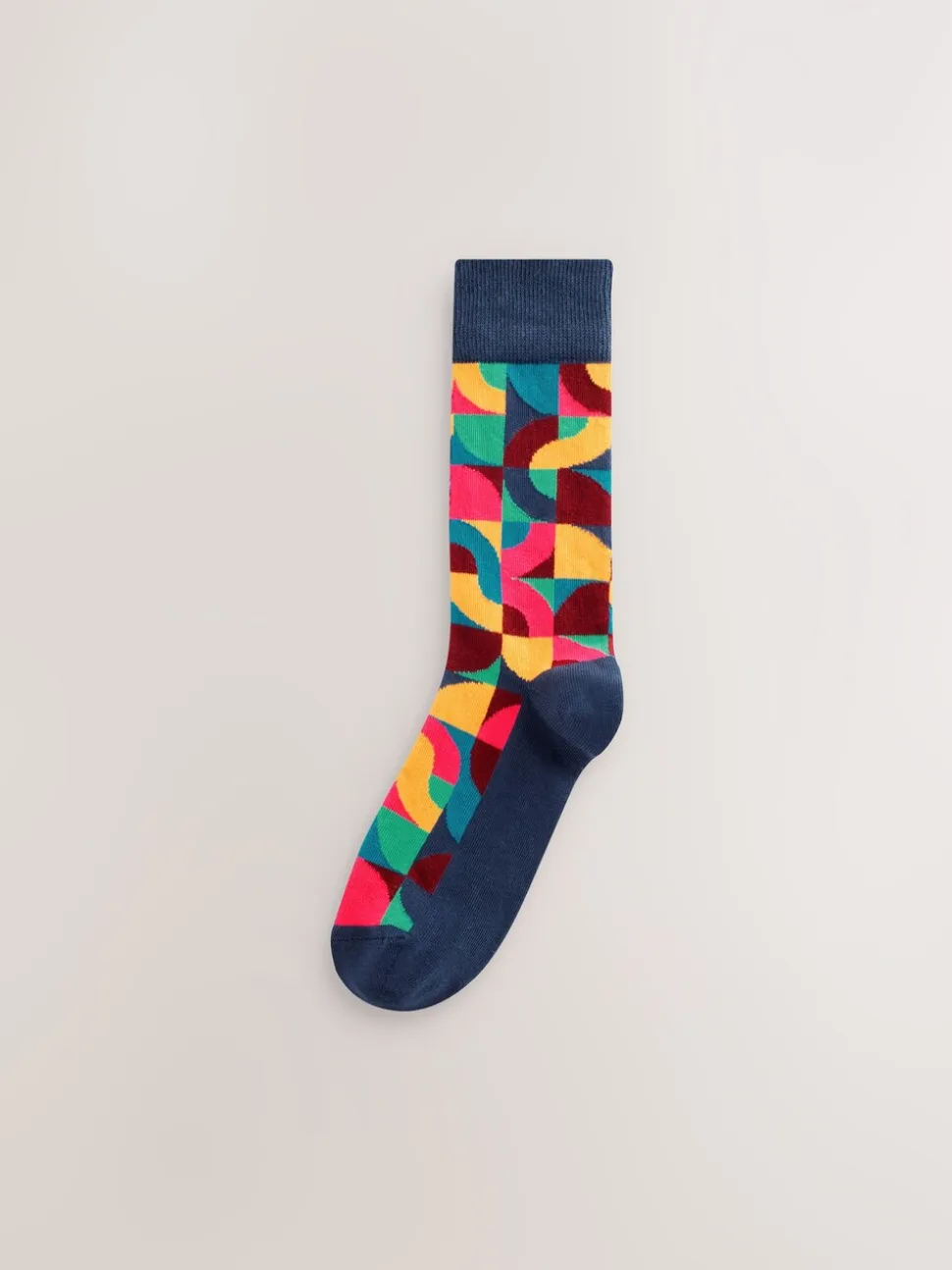 Felrood/Groen geometrisch - Set van 8 sokken met patroon