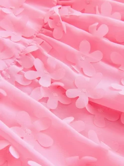 Felroze - Korte mouwen 3D bloemenjurk (3mnd -8jr)