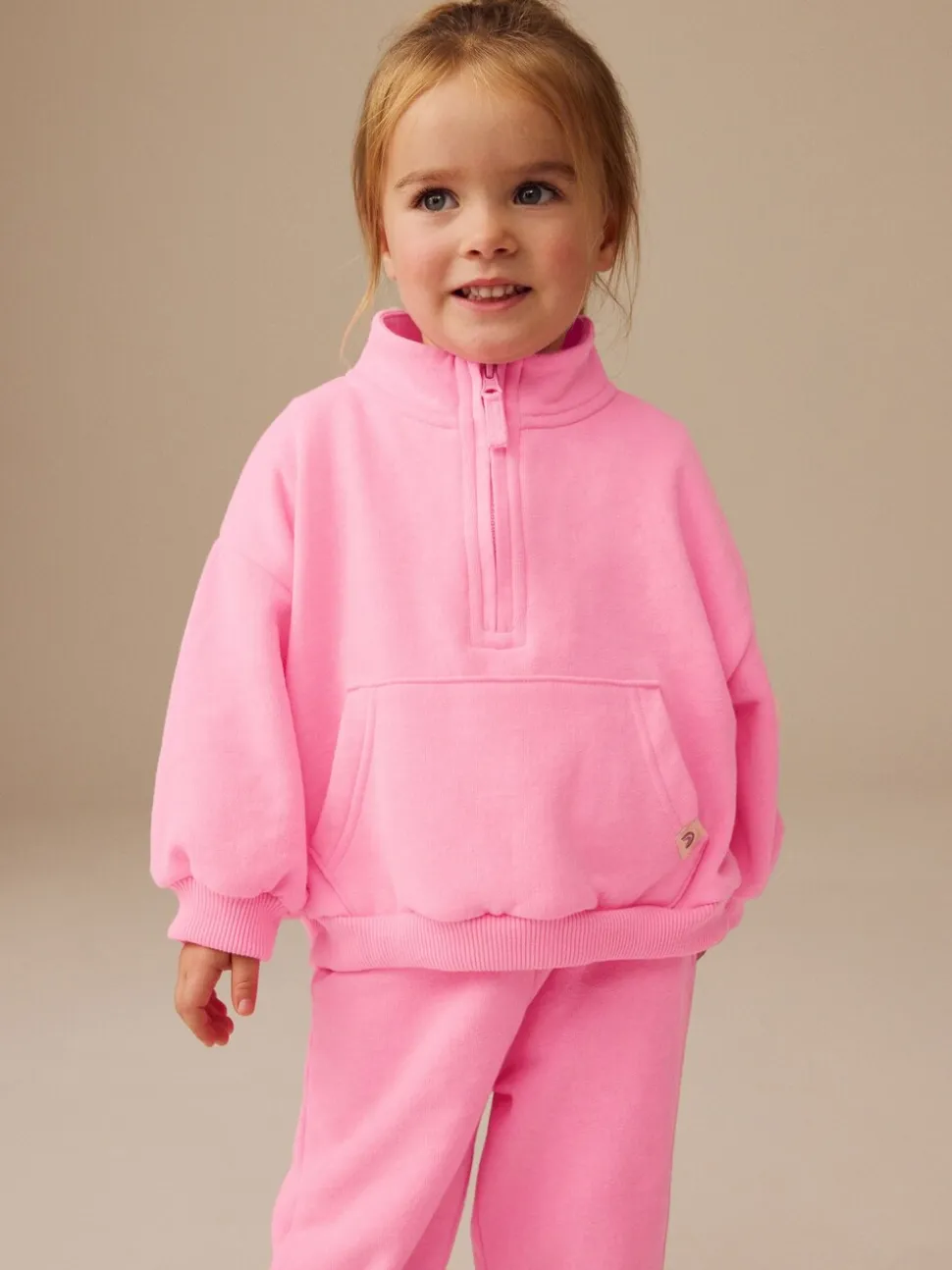 Felroze - Sweatshirt met kwartrits (3mnd -7jr)