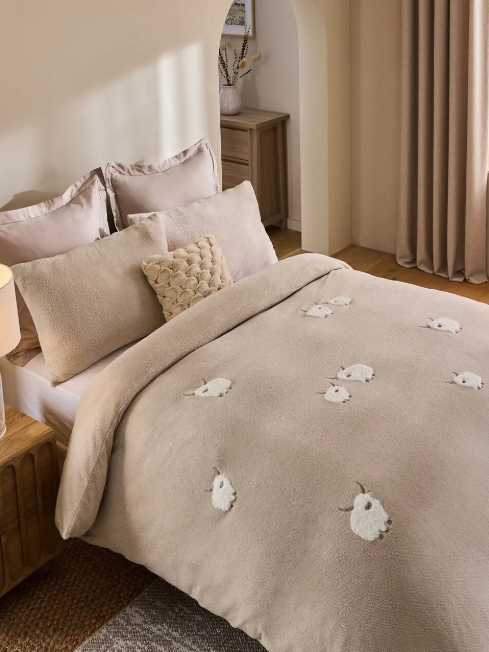 Fleece tufted dekbedovertrek en kussensloopset Hamish