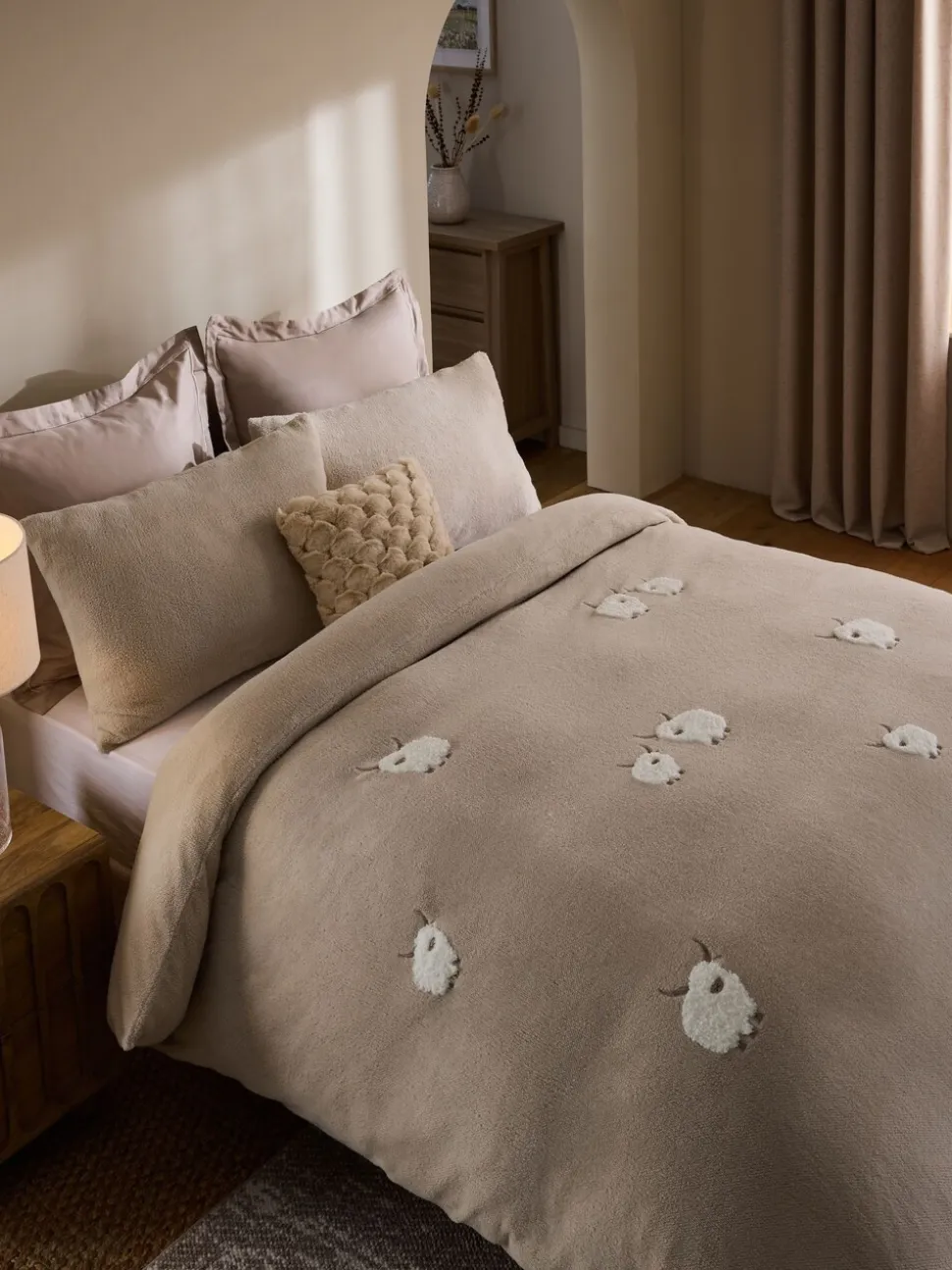 Fleece tufted dekbedovertrek en kussensloopset Hamish