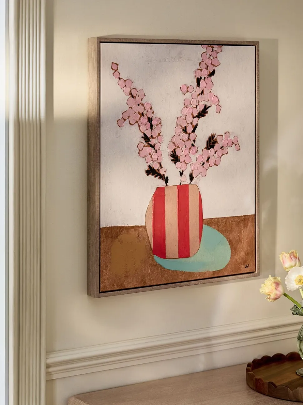 Floral Vase Handpaint Detail Framed Wall Art