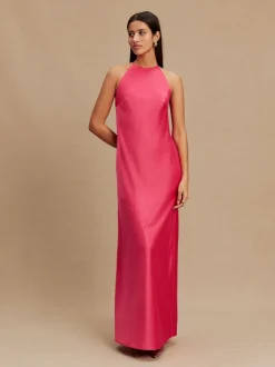 Framboosroze - Bridesmaids Satin Halterneck Maxi Dress