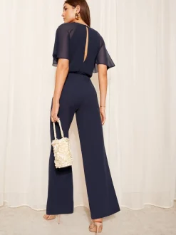 Friends Like These Chiffon Flutter Sleeve Scuba Jumpsuit