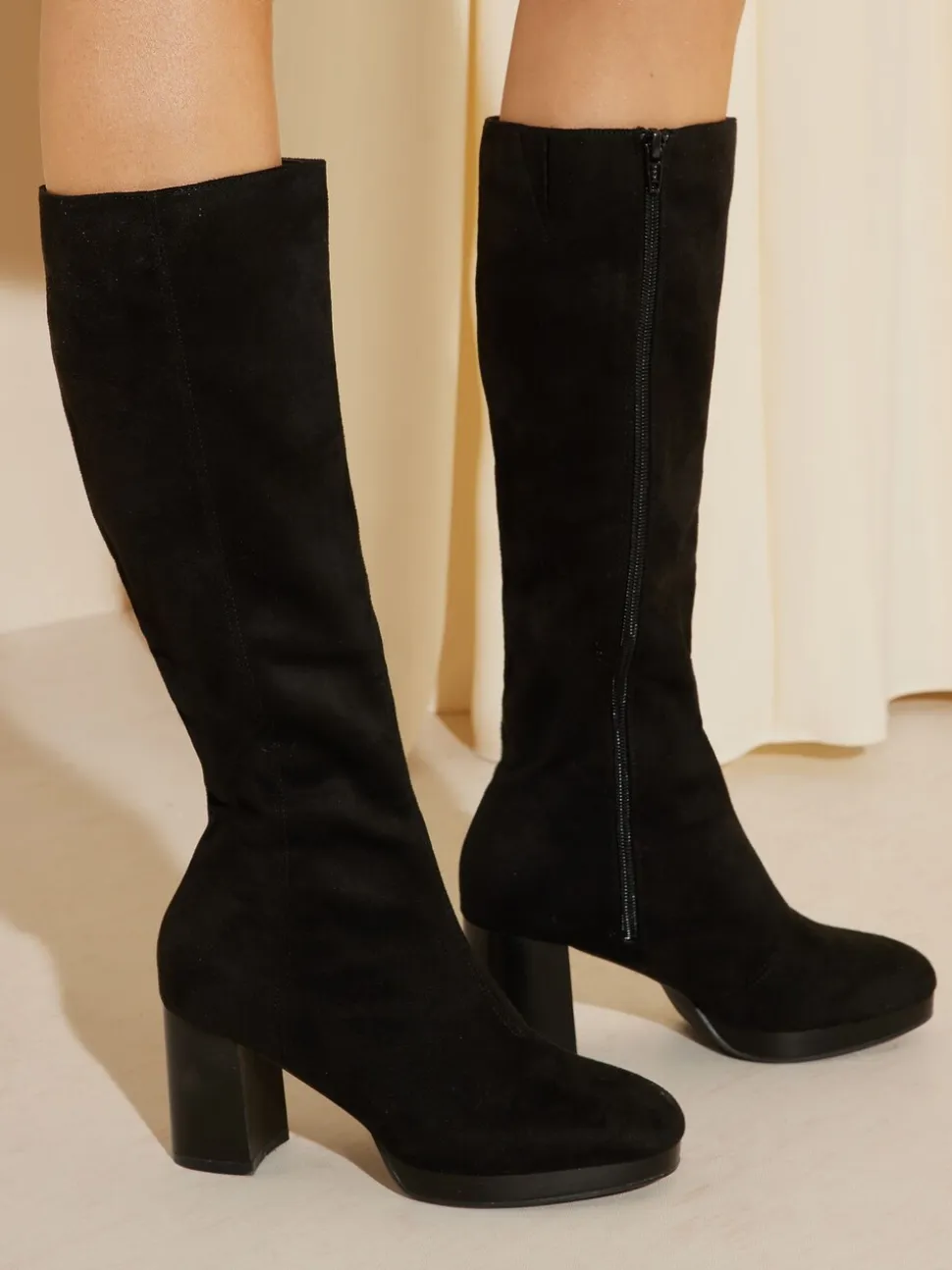 Friends Like These Platform Block Heel Knee High Faux Suede Long Boots