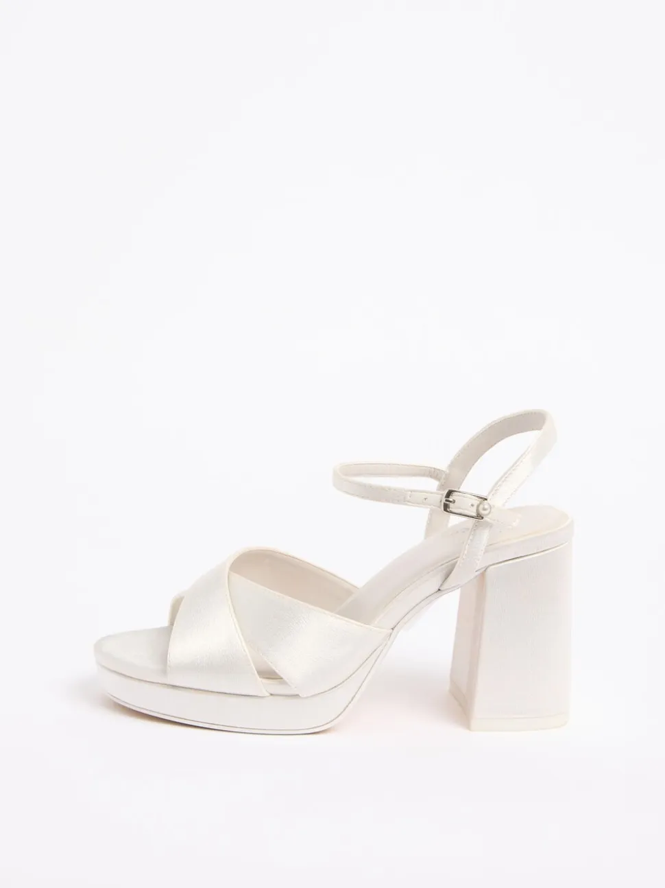 Friends Like These Satin Mid Block Heel Cross Strap Platform Bridal Sandals