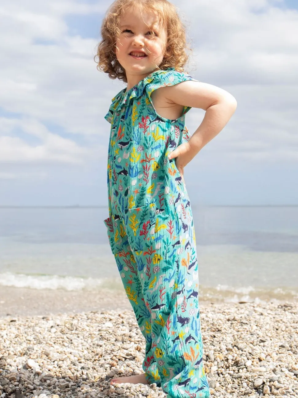 Frugi Blue Maris Playsuit Dungarees