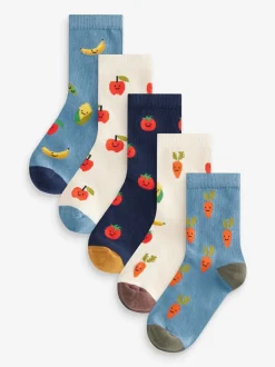 Fruit- en groentenprints - Verpakking van 5 paar Character sokken met hoog katoengehalte