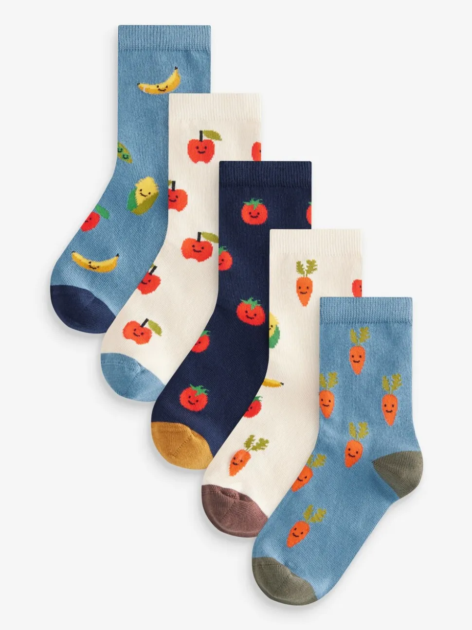 Fruit- en groentenprints - Verpakking van 5 paar Character sokken met hoog katoengehalte