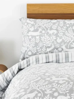 Furn Kerstmis Scandi Woodland 100% geborsteld katoenen Dekbedovertrek- en kussensloop Set