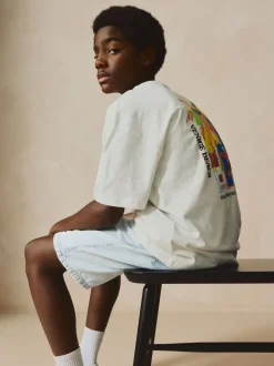 Gebleekt - Bermuda denim shorts met elastische taille (3 - 16 jr)