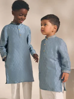 Geborduurde blauwe bladeren - Eid Koerta (3mnd -16jr)
