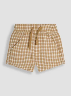 Gedempte Bruine Ruit - JoJo Maman Bébé 100% katoenen short met textuur en geruit patroon