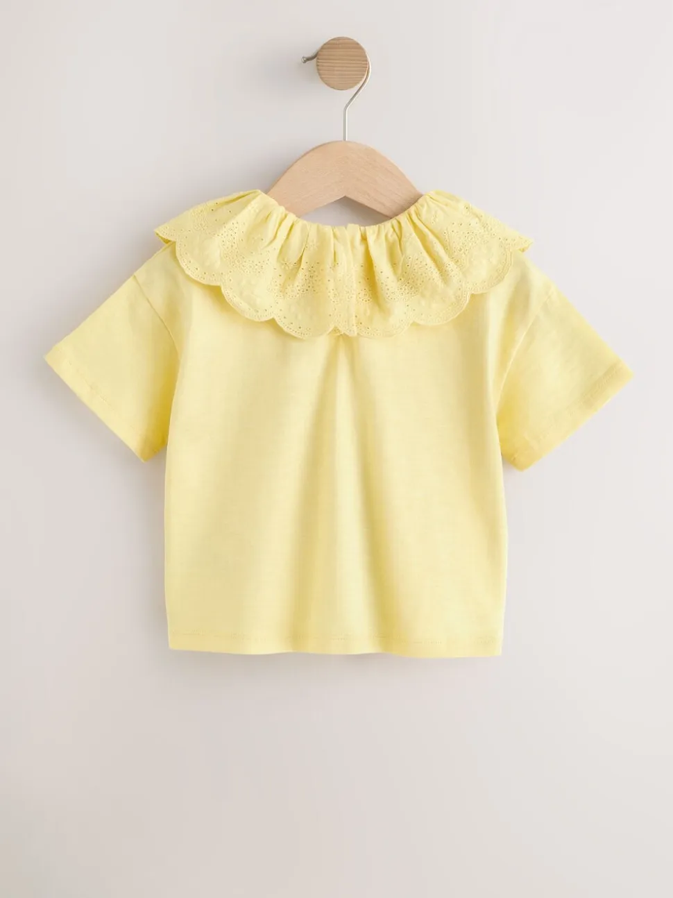 Geel - Short Sleeve Broderie Collar Top (3mths-7yrs)