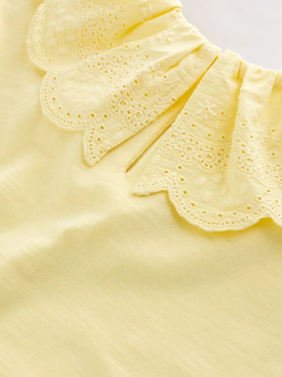 Geel - Short Sleeve Broderie Collar Top (3mths-7yrs)