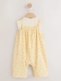 Geel ditsy - Babyjersey bretelbroeken en Bodysuits Set van 2 stuks (0maanden -3jaar)