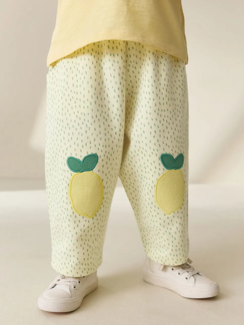 Geel met citroenenprint - Embellished Barrel Trousers (3mths-7yrs)