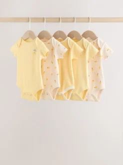 Geel met citroenenprint - 5 Babyrompertjes met korte mouwen