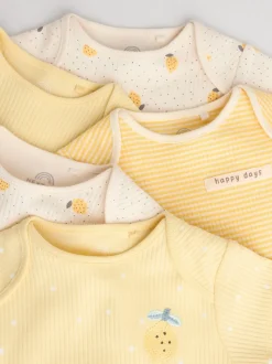 Geel met citroenenprint - 5 Babyrompertjes met korte mouwen