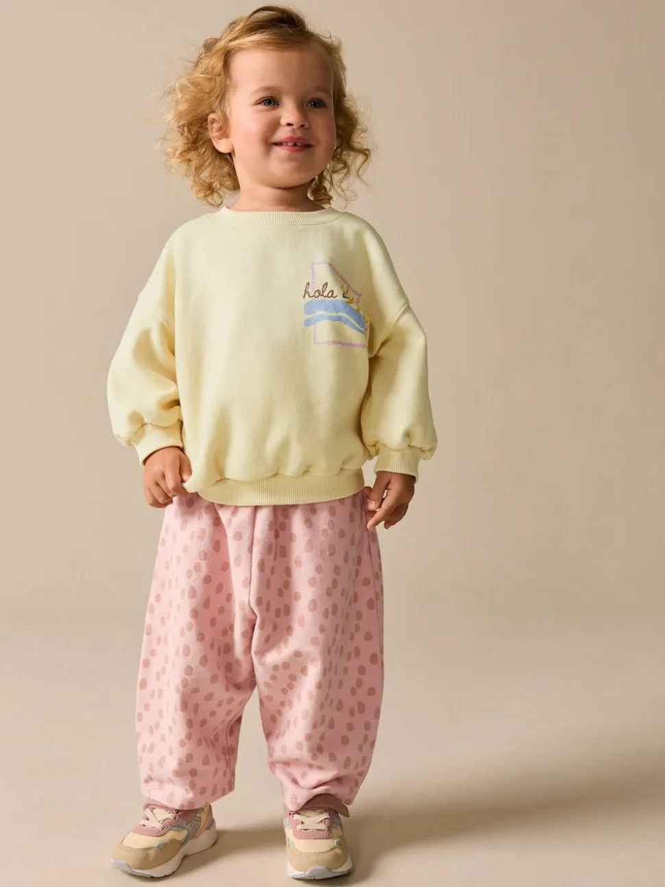 Geel met dierenprint - Set van sweatshirt en joggingbroek met rechte wijde pijpen (3mnd -7jr)