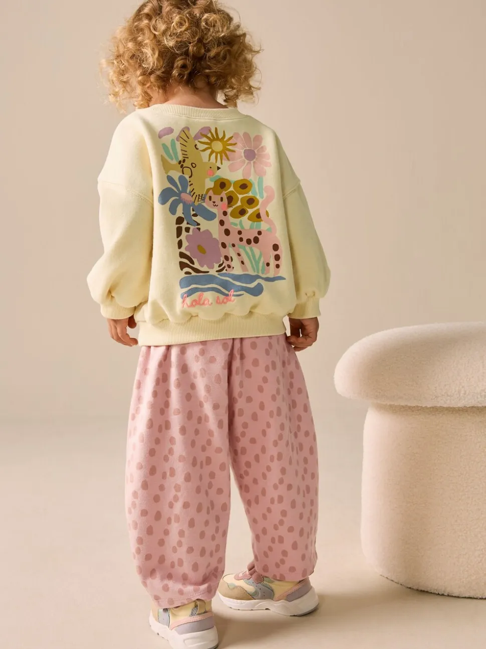 Geel met dierenprint - Set van sweatshirt en joggingbroek met rechte wijde pijpen (3mnd -7jr)