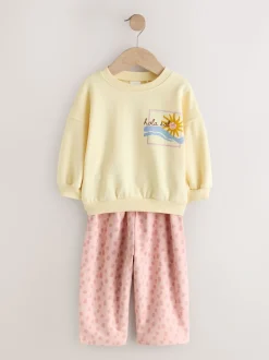 Geel met dierenprint - Set van sweatshirt en joggingbroek met rechte wijde pijpen (3mnd -7jr)