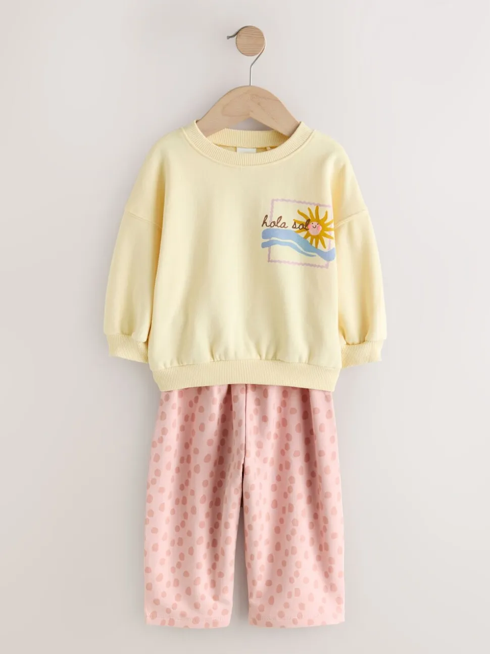 Geel met dierenprint - Set van sweatshirt en joggingbroek met rechte wijde pijpen (3mnd -7jr)