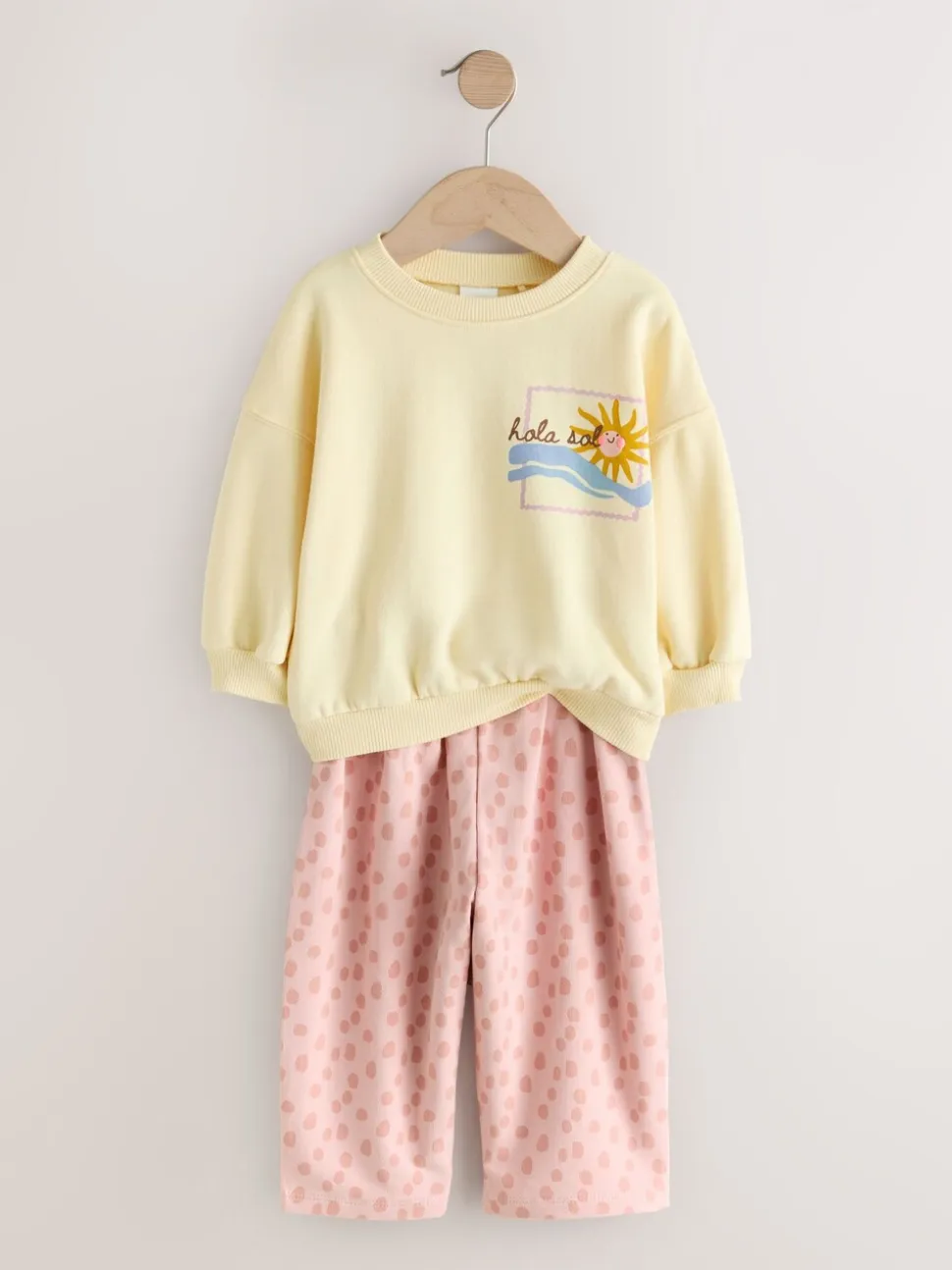 Geel met dierenprint - Set van sweatshirt en joggingbroek met rechte wijde pijpen (3mnd -7jr)