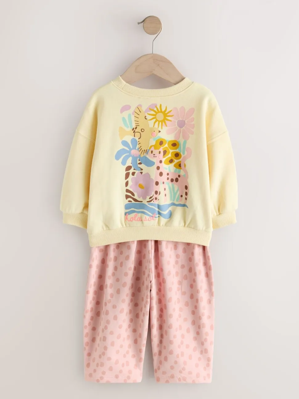 Geel met dierenprint - Set van sweatshirt en joggingbroek met rechte wijde pijpen (3mnd -7jr)