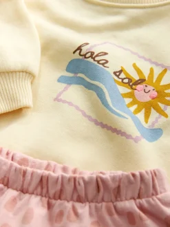 Geel met dierenprint - Set van sweatshirt en joggingbroek met rechte wijde pijpen (3mnd -7jr)