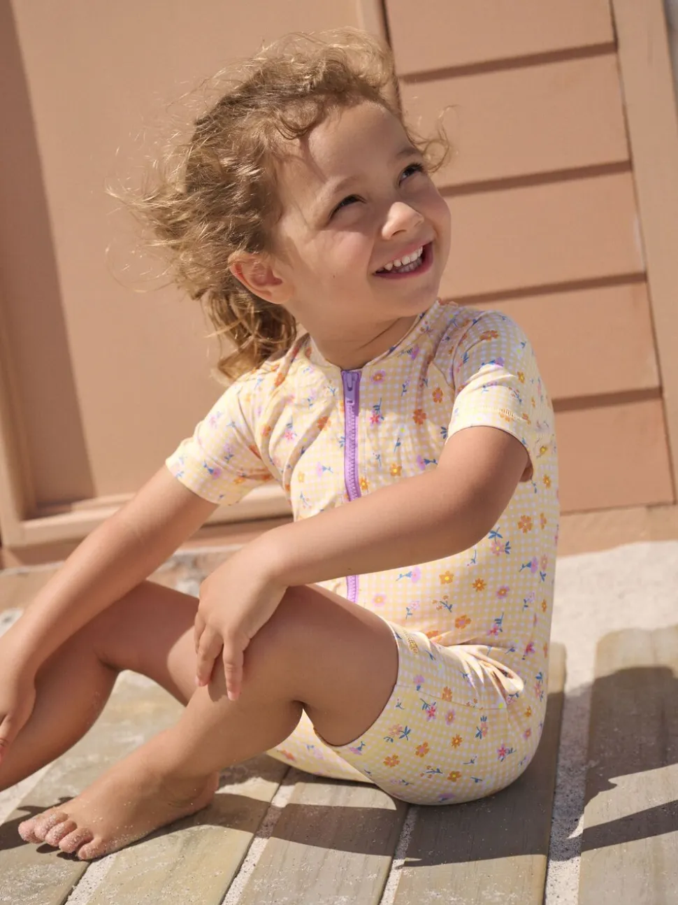 Geel met fijne gingham-ruit - Zonbeschermend badpak (3 mnd-10 jr)