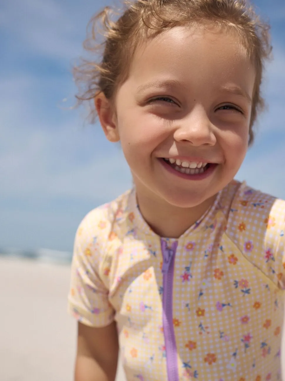 Geel met fijne gingham-ruit - Zonbeschermend badpak (3 mnd-10 jr)
