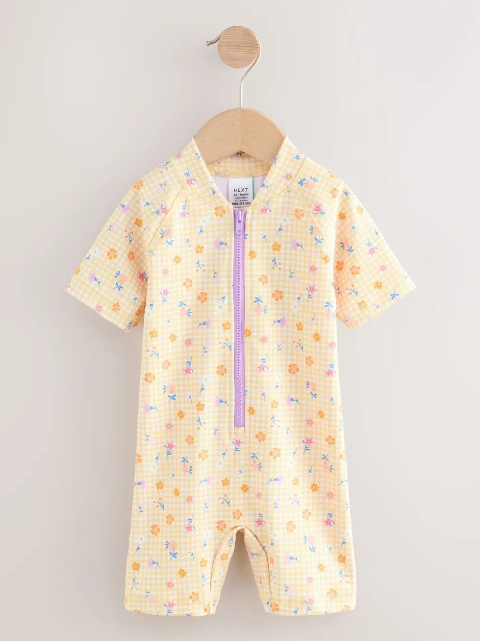 Geel met fijne gingham-ruit - Zonbeschermend badpak (3 mnd-10 jr)