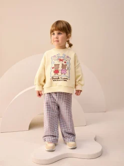 Geel met gingham beren - Set van sweatshirt en broek met wijde pijpen (3mnd -7jr)