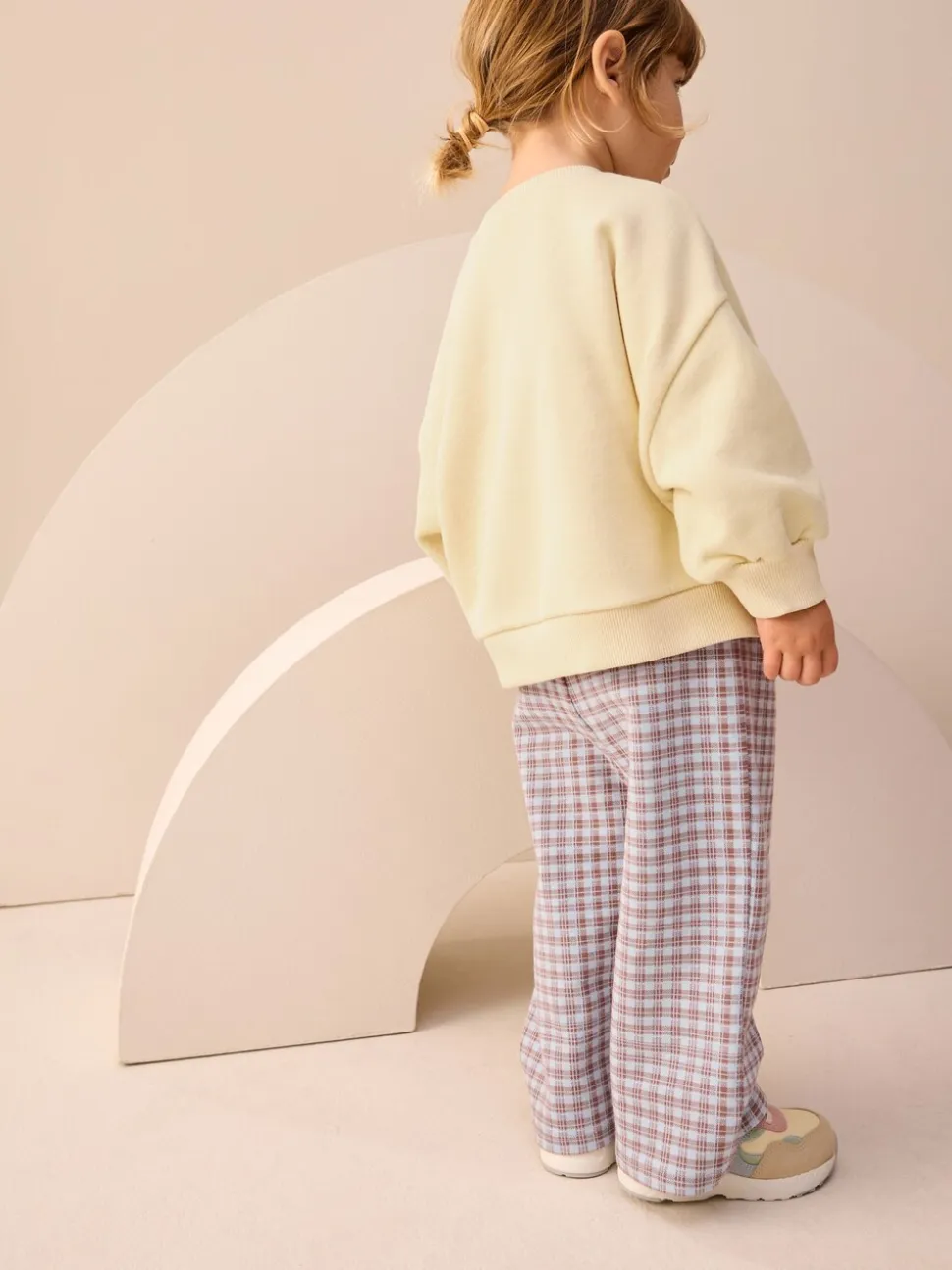 Geel met gingham beren - Set van sweatshirt en broek met wijde pijpen (3mnd -7jr)