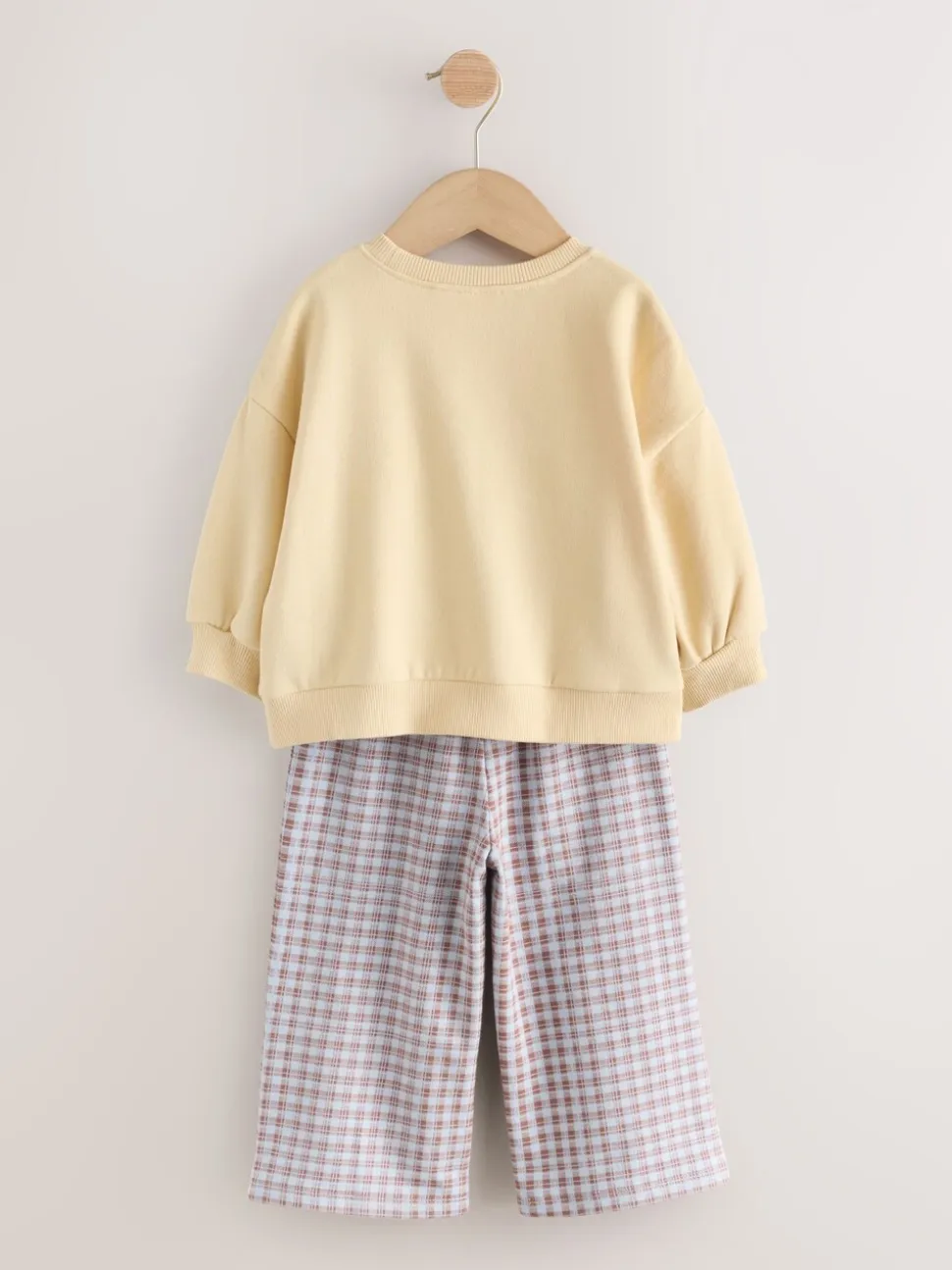 Geel met gingham beren - Set van sweatshirt en broek met wijde pijpen (3mnd -7jr)