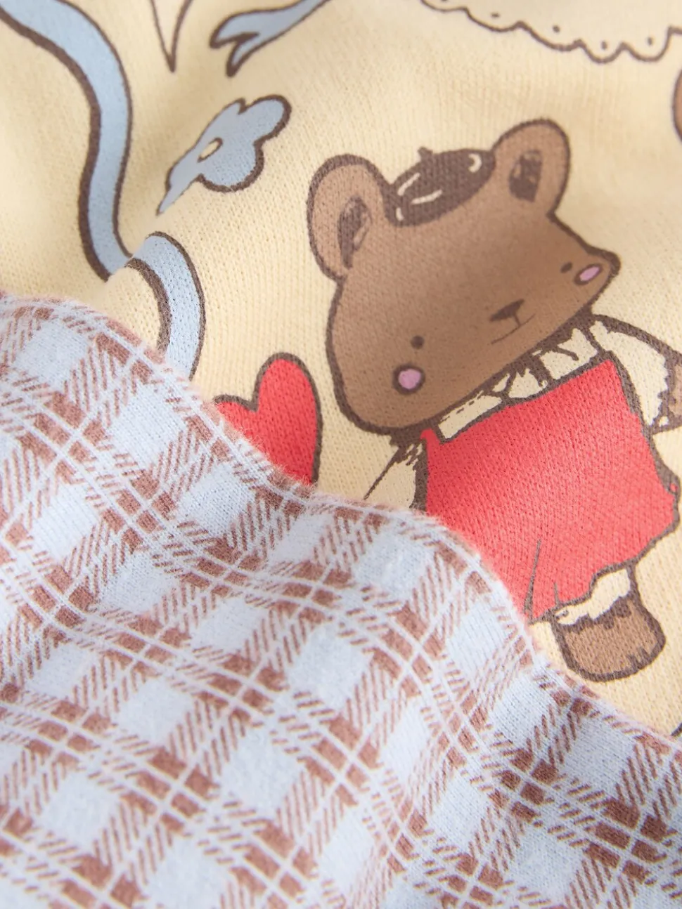 Geel met gingham beren - Set van sweatshirt en broek met wijde pijpen (3mnd -7jr)