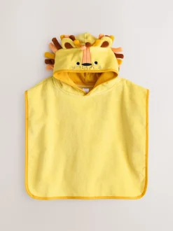 Geel met leeuwprint - Towelling Poncho (9mths-6yrs)