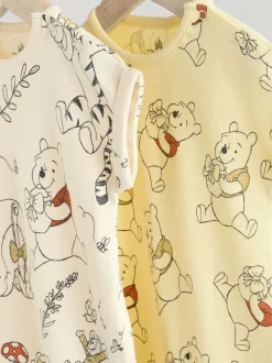 Geel/wit - 2 Pack Printed Winnie The Pooh Baby Rompers