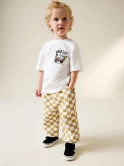 Geel/wit geblokt - Wijde broek met elastische taille (3mnd-7jr)