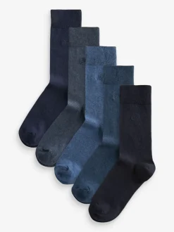 Gemêleerd marineblauw - Verpakking van 5 - Frisblijvende sokken met borduursel